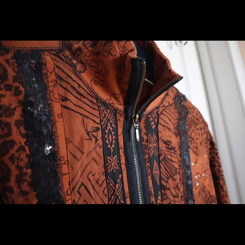 Print zip up sweater by Chicos